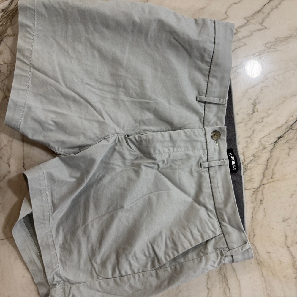 Express Light Gray/sage Men's 6” Flat Front Shorts